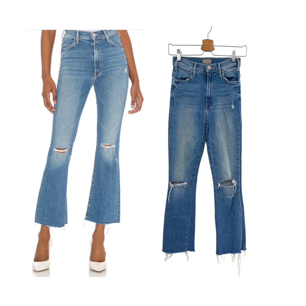 Mother The Hustler Ankle Fray Understudy Distressed Crop Flare Jeans Size 24